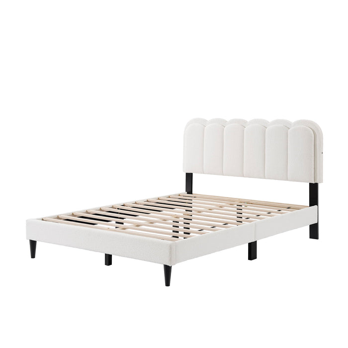 Queen Size Lambswool Petal Headboard Bed Frame With Ambient Light - White