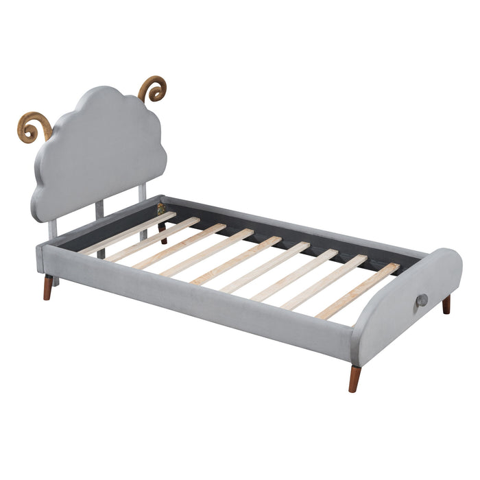 Upholstered Platform Bed With Sheep Shaped Headboard