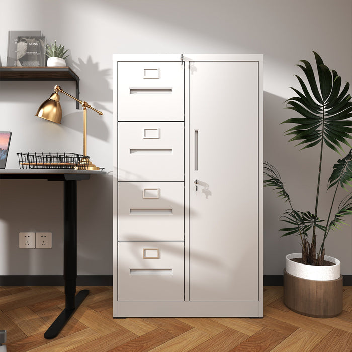 Metal Storage Vertical Filing Cabinet With Lock, 4 Drawers, 1 Door, Steel Construction, School / Office Use