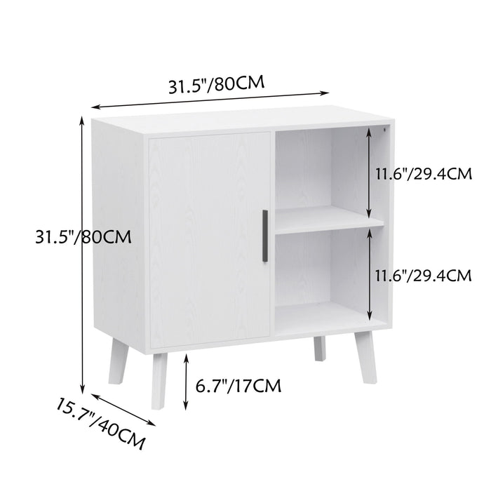 Sideboard Buffet Cabinet, Decorative Doors, Console Table With Built In Shelf For Kitchen - White
