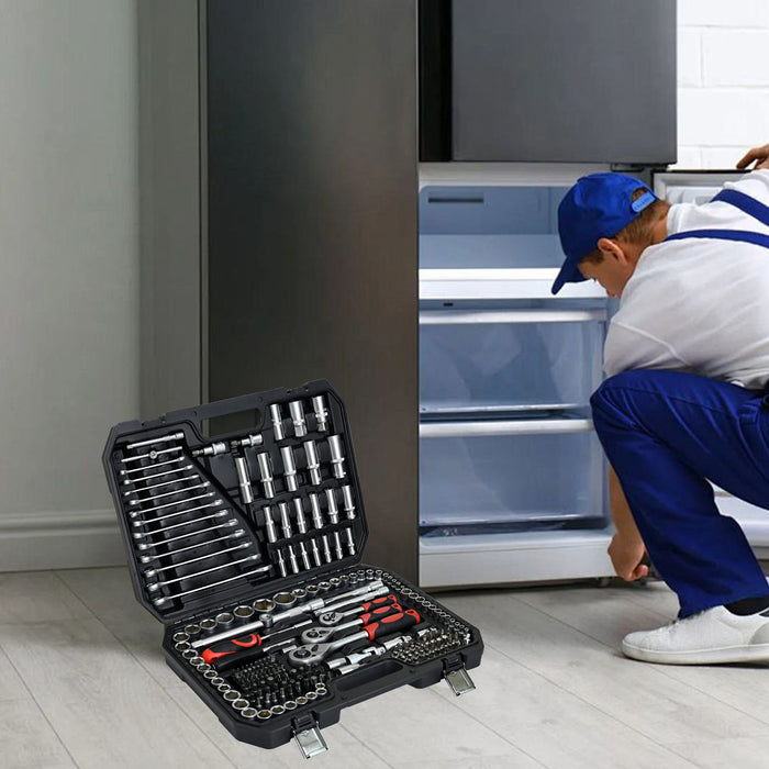 Tool Kit And Socket Wrench Set 216 Pieces Basic Portable Manual Repair Tool Set For Home Use Includes Case And Ratchet Wes And Wrenches - Black