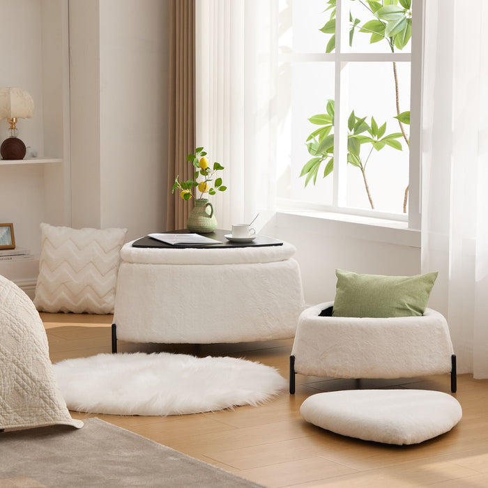 Upholstered Storage Ottoman Set With Reversible Lid