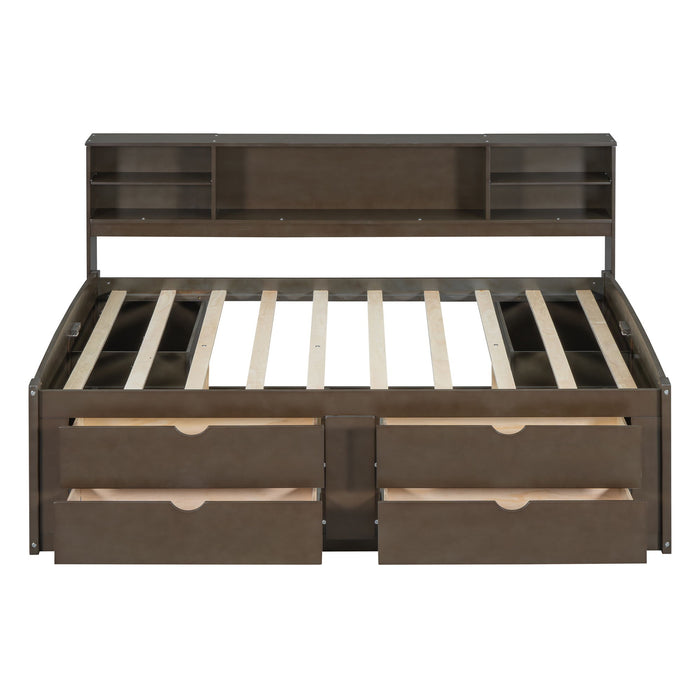 Daybed With 2 Bedside Cabinets, Upper Shelves And 4 Drawers
