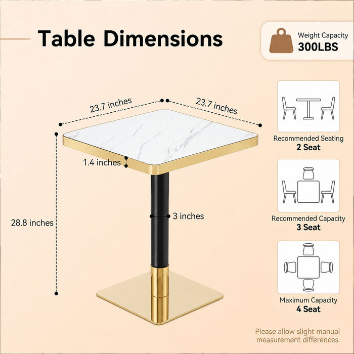 Square Dining Table & Pedestal For Kitchen - Black / Gold / White