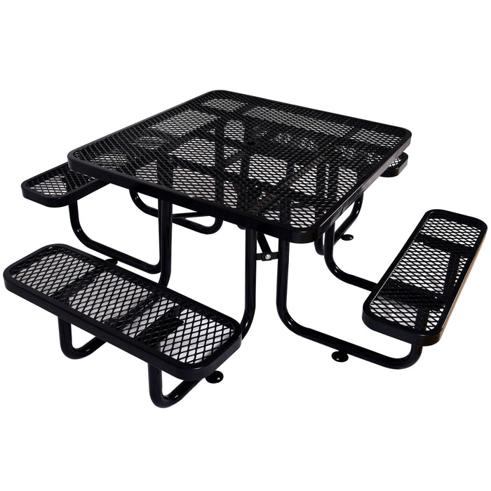 Square Outdoor Steel Picnic Table, With Umbrella Pole