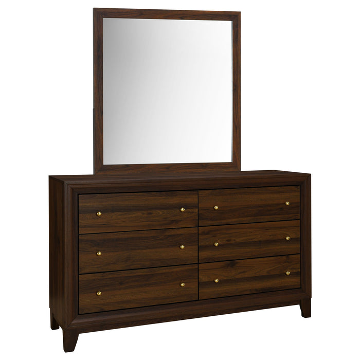 Anza - 6 Drawer Dresser With Mirro - Walnut