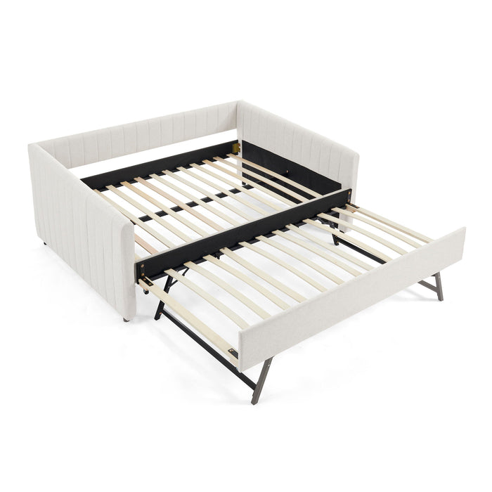 Upholstered Daybed With Trundle With Vertical Stripes