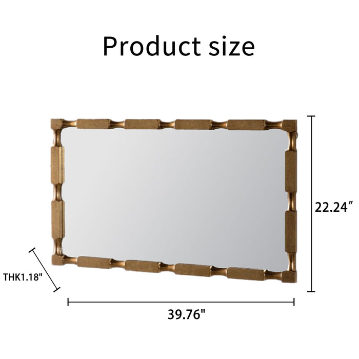 Rectangular Wall Mirror With Frame For Living Room - Gold