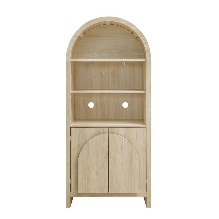 Arched Kitchen Pantry, Modern Farmhouse Wood Kitchen Storage Cabinets, Arched Storage Display Cabinet With Adjustable Shelves, Versatile Cupboard For Kitchen, Dining Room - Natural