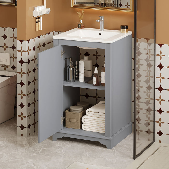 Bathroom Vanity With Sink, Freestanding Single Cabinet Set, Soft Close Door, Adjustable Shelf