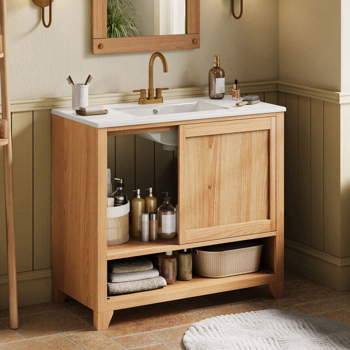 36" Bathroom Vanity With Sink, Soft Close Drawers - Natural