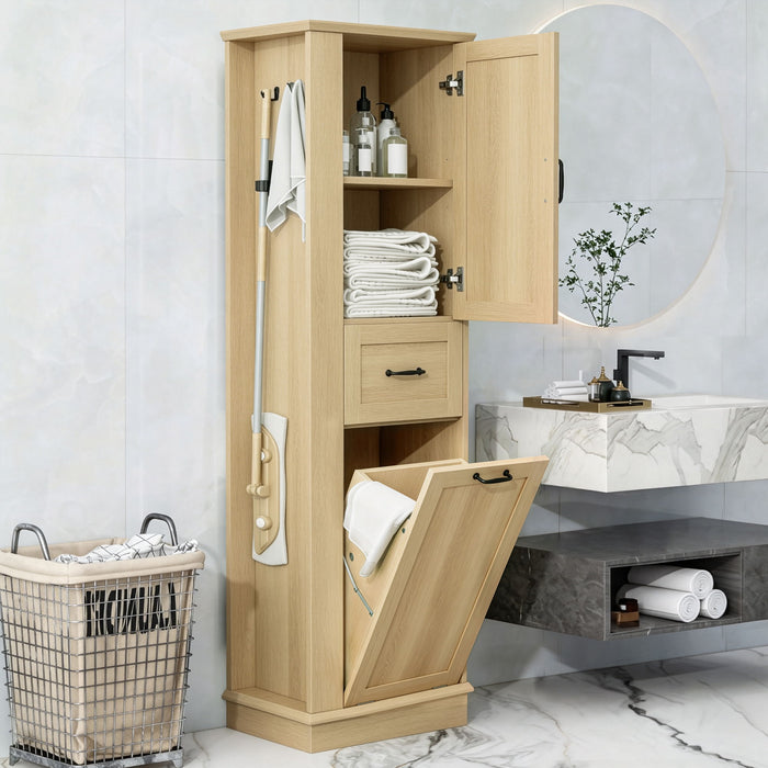 Modern Tall Storage Cabinet With Tilt-Out Compartment, Adjustable Shelves