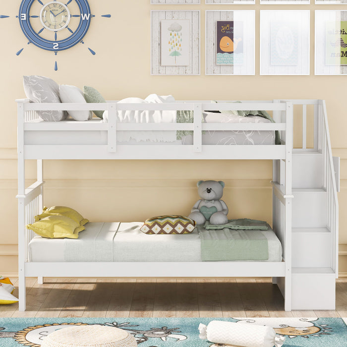 Stairway Bunk Bed With Storage And Guard Rail For Bedroom