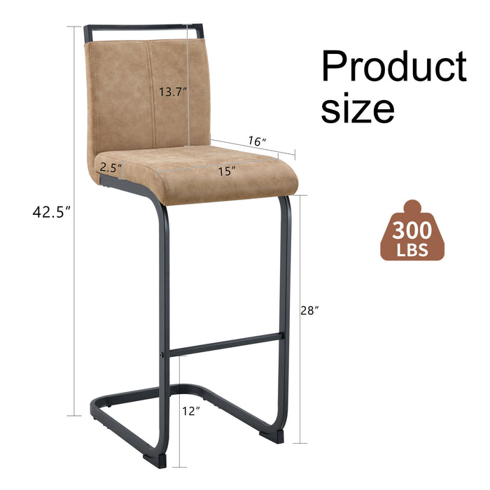 Modern Tech Fabric Bar Stool (Set of 2) With Metal Legs 42.5" Tall For Home Bar & Restaurant - Black / Brown