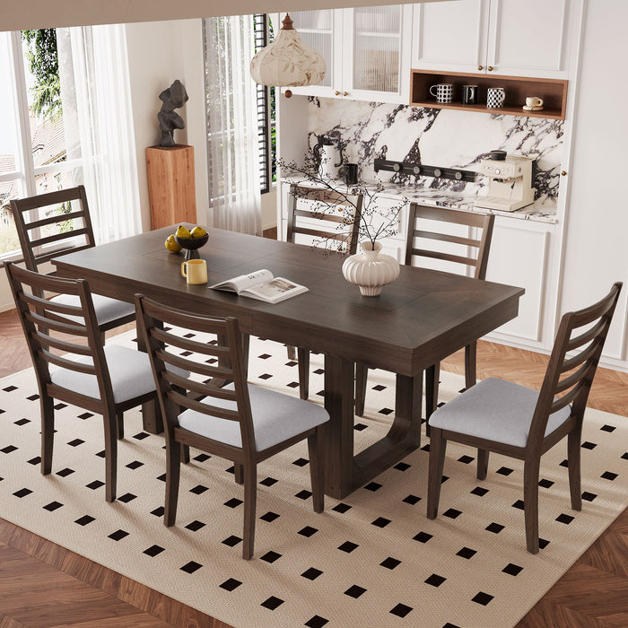 Extendable Dining Set, Farmhouse Extendable Table With Upholstered Chairs