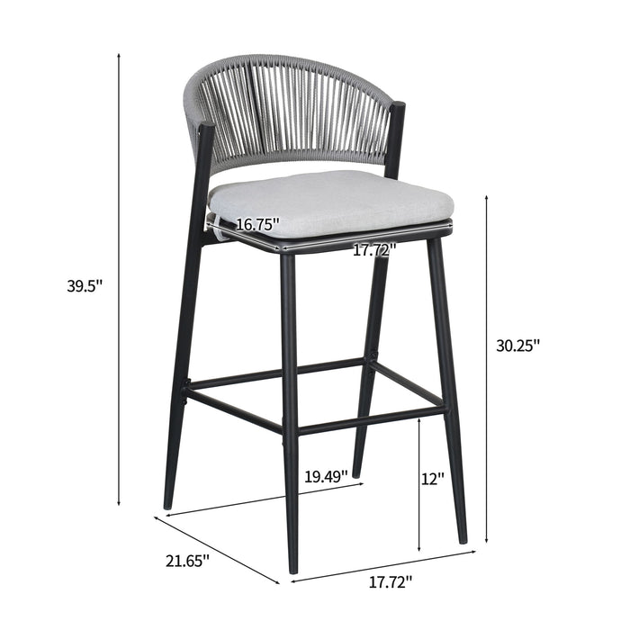 Outdoor Bar Height Metal Frame Counter Stools With Scallop Shaped Backrest & Water Resistant Cushions