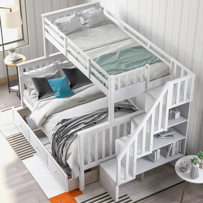 Stairway Bunk Bed With Storage And Guard Rail For Bedroom
