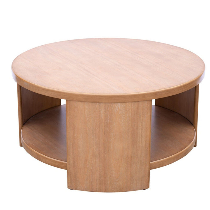 Minimalist Round Coffee Table With Shelf Storage - Natural