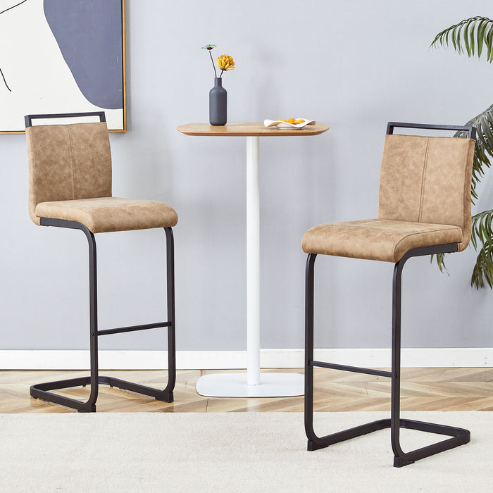 Modern Tech Fabric Bar Stool (Set of 2) With Metal Legs 42.5" Tall For Home Bar & Restaurant - Black / Brown