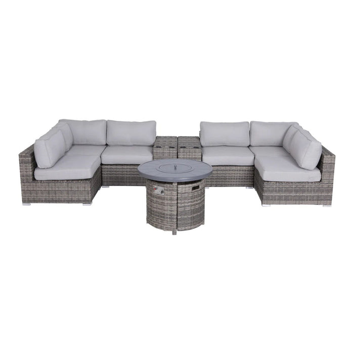 Wicker Outdoor Lounge Set With Cushions And Fire Pit