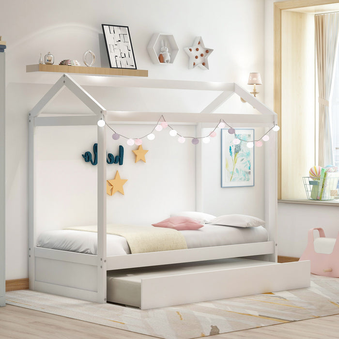 House Bed With Trundle In, Twin Size - White