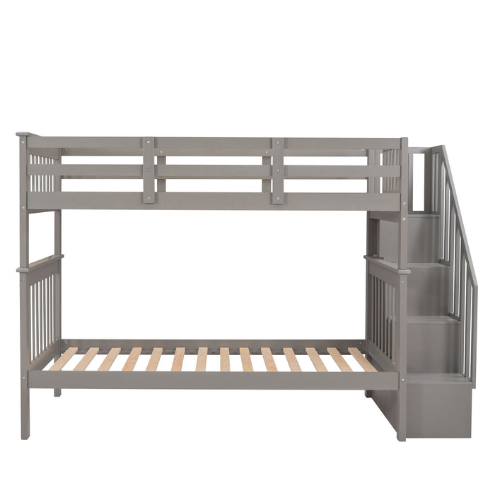 Stairway Bunk Bed With Storage And Guard Rail For Bedroom