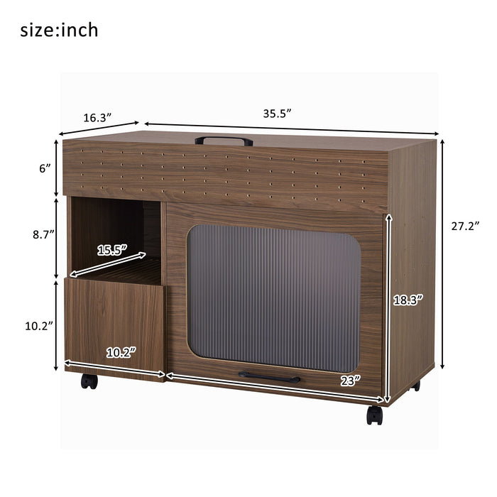 Furniture Style Multi Use Cat Litter Box House With Storage - Walnut