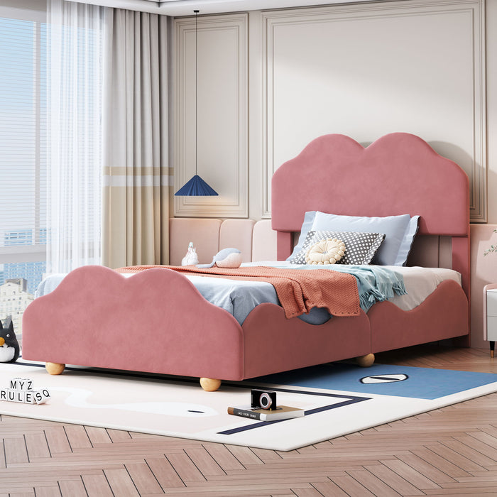 Upholstered Platform Bed With Cloud Shaped Board
