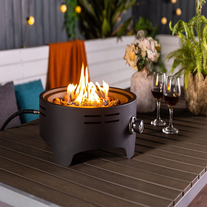 15" Propane Tabletop Gas Fire, 40000 Btu Round Steel Fire Pit For Outdoor Living Room Garden Balcony - Black