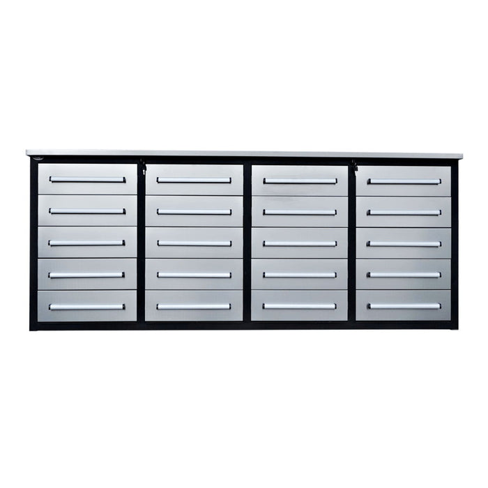 Garage Storage Cabinets With Workbench (With 20 Drawers) - Silver
