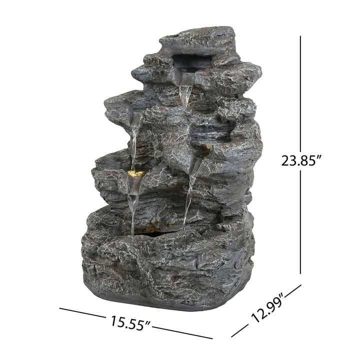 Concrete Rock Waterfall Fountain With LED Lights, Outdoor Garden Decor