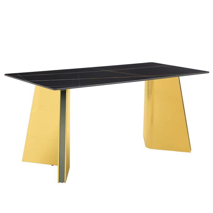 Patterned Slab Dining Table With Golden Stainless Steel Butterfly Legs - Black / Gold