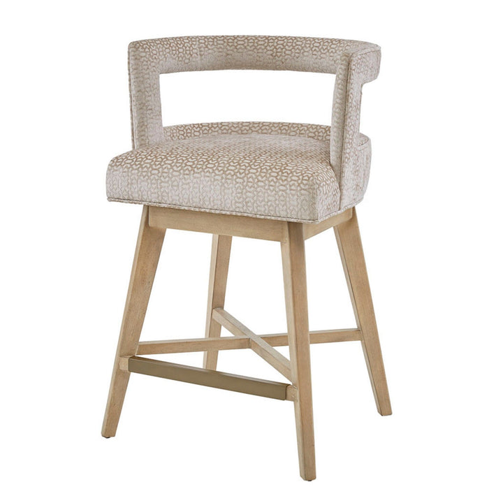 Design Swivel Counter Stool With Low Back Support Polyester And Solid Wood - Cream