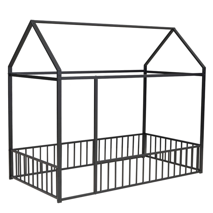 Metal Bed House Bed Frame With Fence