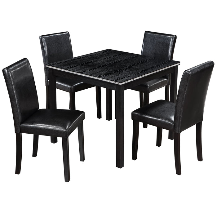 5 Pieces Wooden Dining Table Set, Square Table And 4 Upholstered Chairs