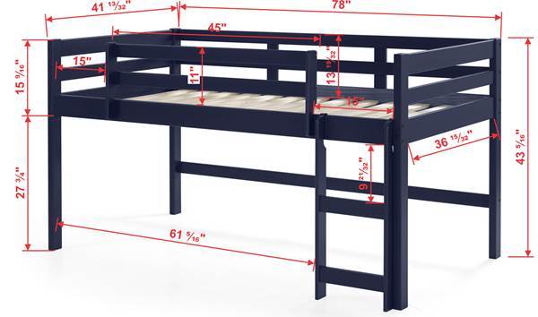 Lara - Twin Loft Bed - Navy Blue