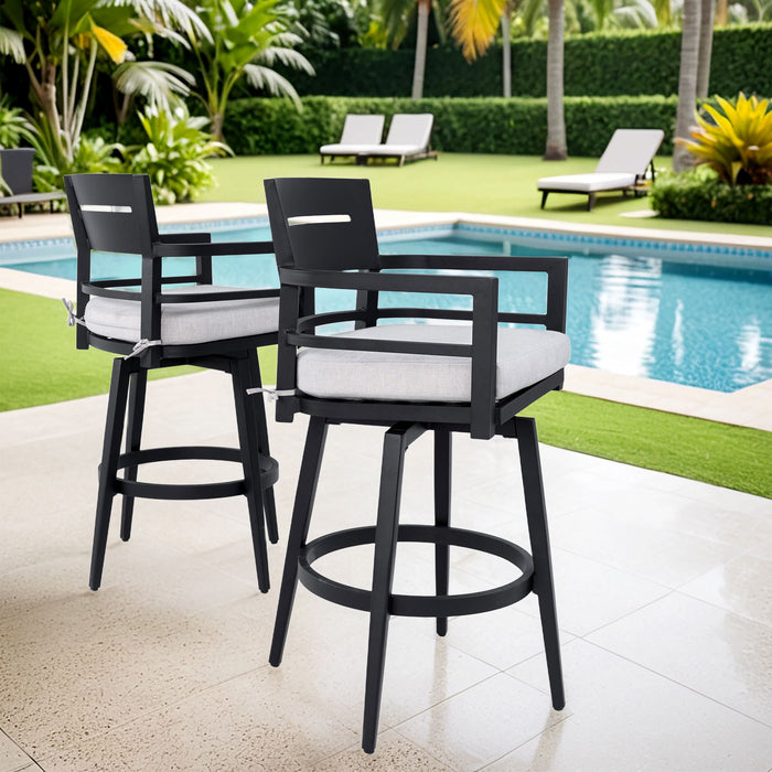 Outdoor Swivel Bar Chairs, 360 Degree Rotation, Ergonomic Backrest (Set of 2)
