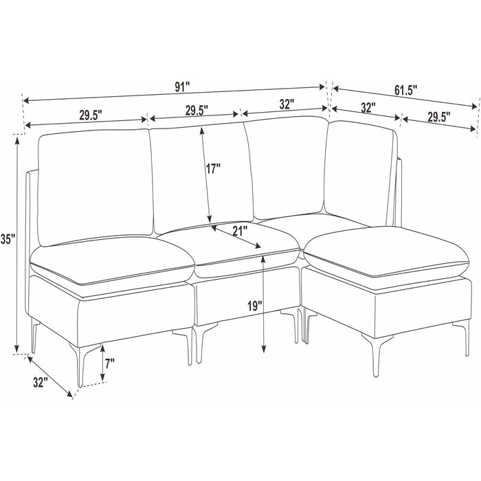 Upholstered Modular Sectional With Tall Legs, Medium Firm Seat