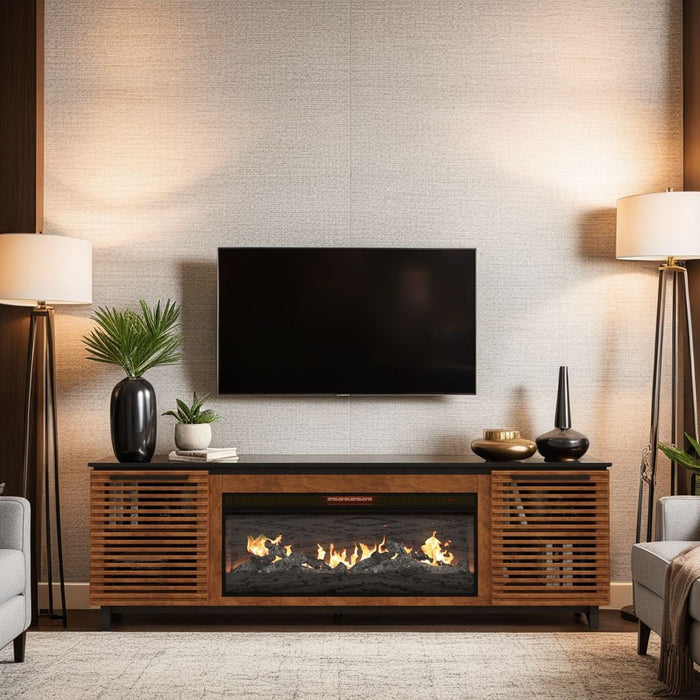 Fireplace TV Stand Console For TVs Up To 100" - Black / Bourbon