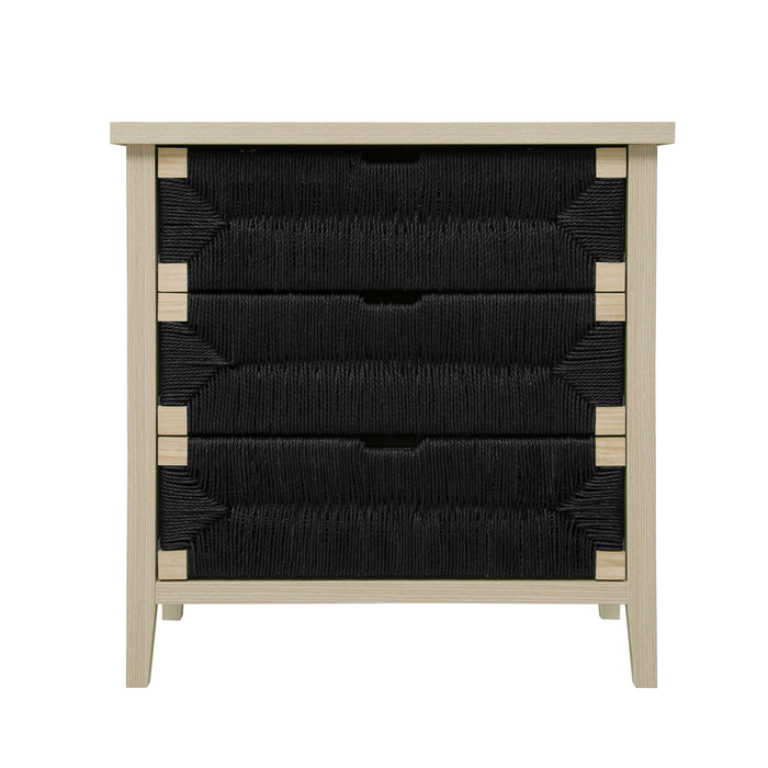 3 Drawer Buffet Sideboard With Adjustable Shelves, Storage Cabinet With Natural Seaweed Decor Doors For Living Room Kitchen Entryway - Natural
