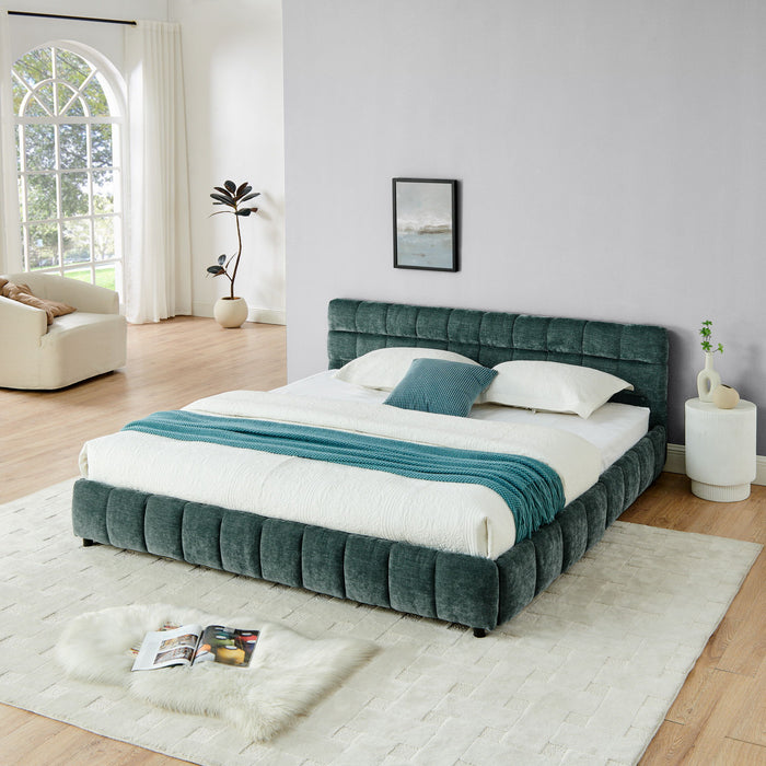 Modern Platform Bed Frame With Thick Chenille Fabric