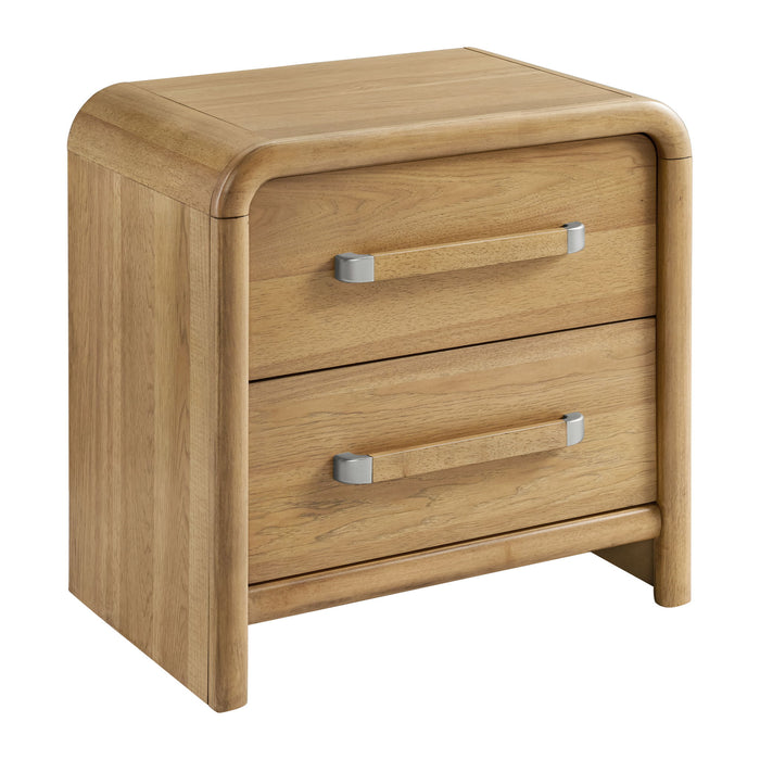 2 Drawer Nightstand With USB Charging - Brown