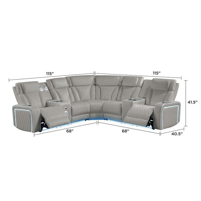 Electra - Power Recliner Sectional Sofa With Power Headrests, Console Loveseats, Wedge, LED Light Strip, Speakers