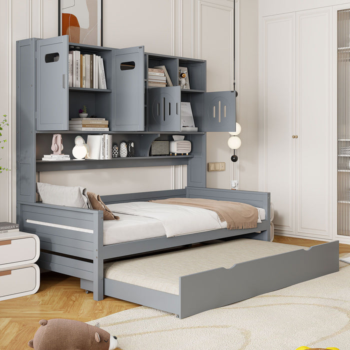 Daybed With All-In-One Cabinet And Shelf