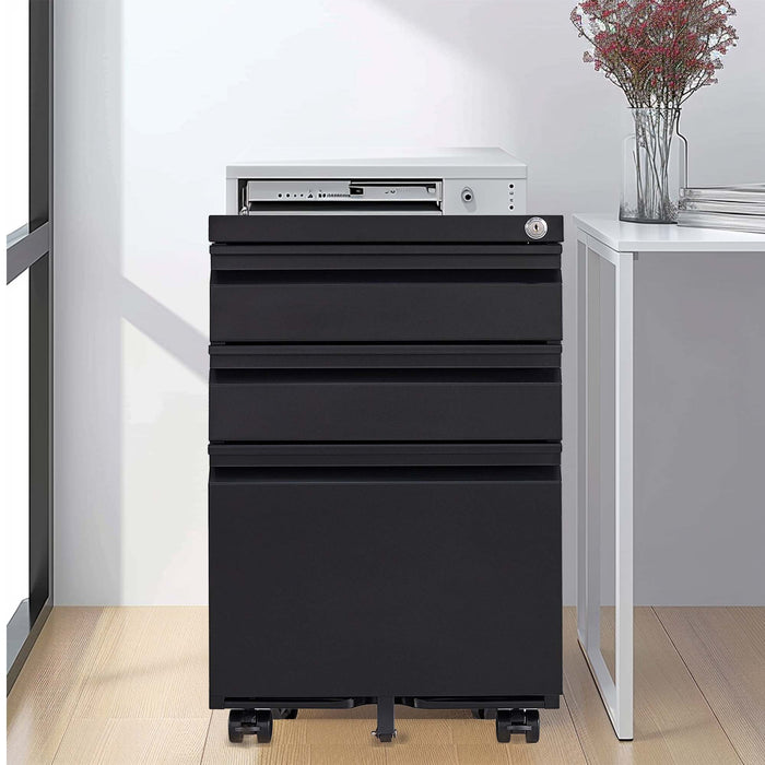 Metal Drawer Mobile File Cabinet With Lock For Home Office Organizer