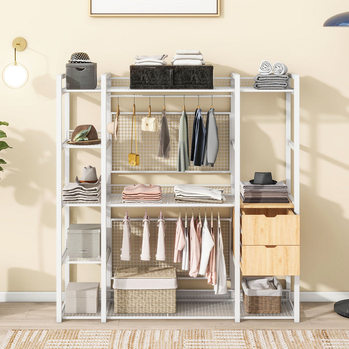 Open Style Wardrobe With Hanging Rails, Shelves And Drawers