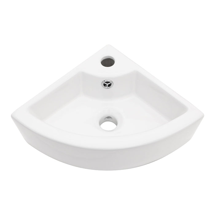 Triangle Porcelain Wall Mount Vessel Sink With Single Faucet Hole & Overflow - White