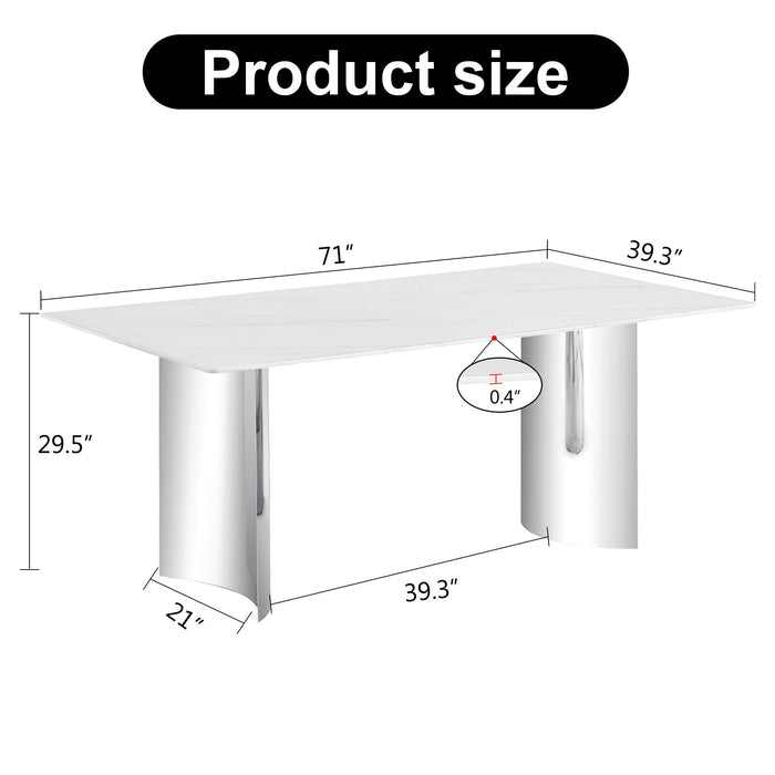 Modern Minimalist Dining Table With Marble Glass Top