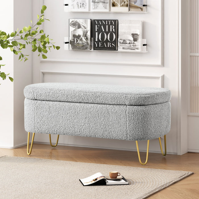 Upholstered Oval Storage Bench For Living Room