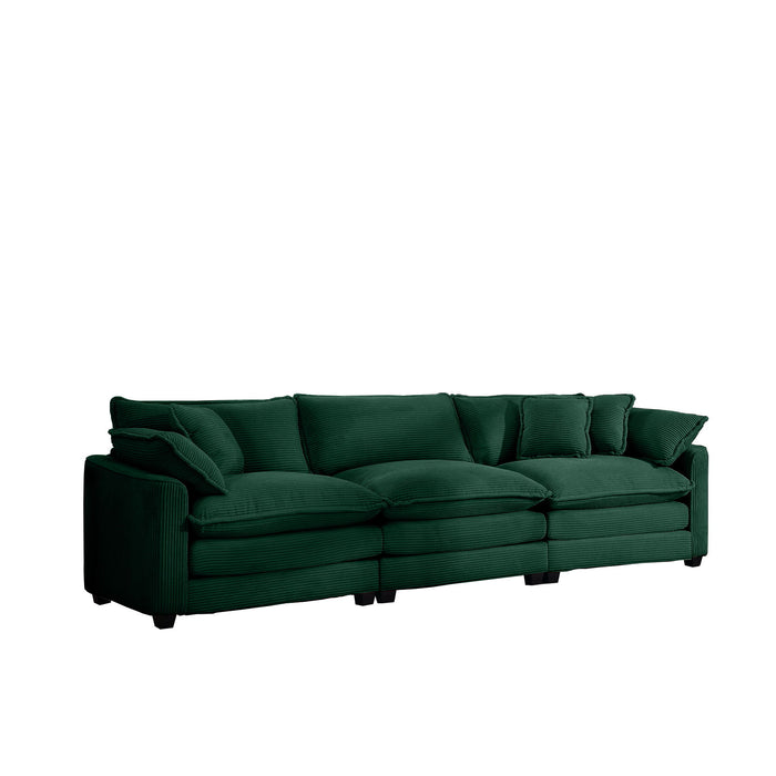 Mid-Century Modern 3 Seater Sectional Sofa With Arm And Throw Pillows